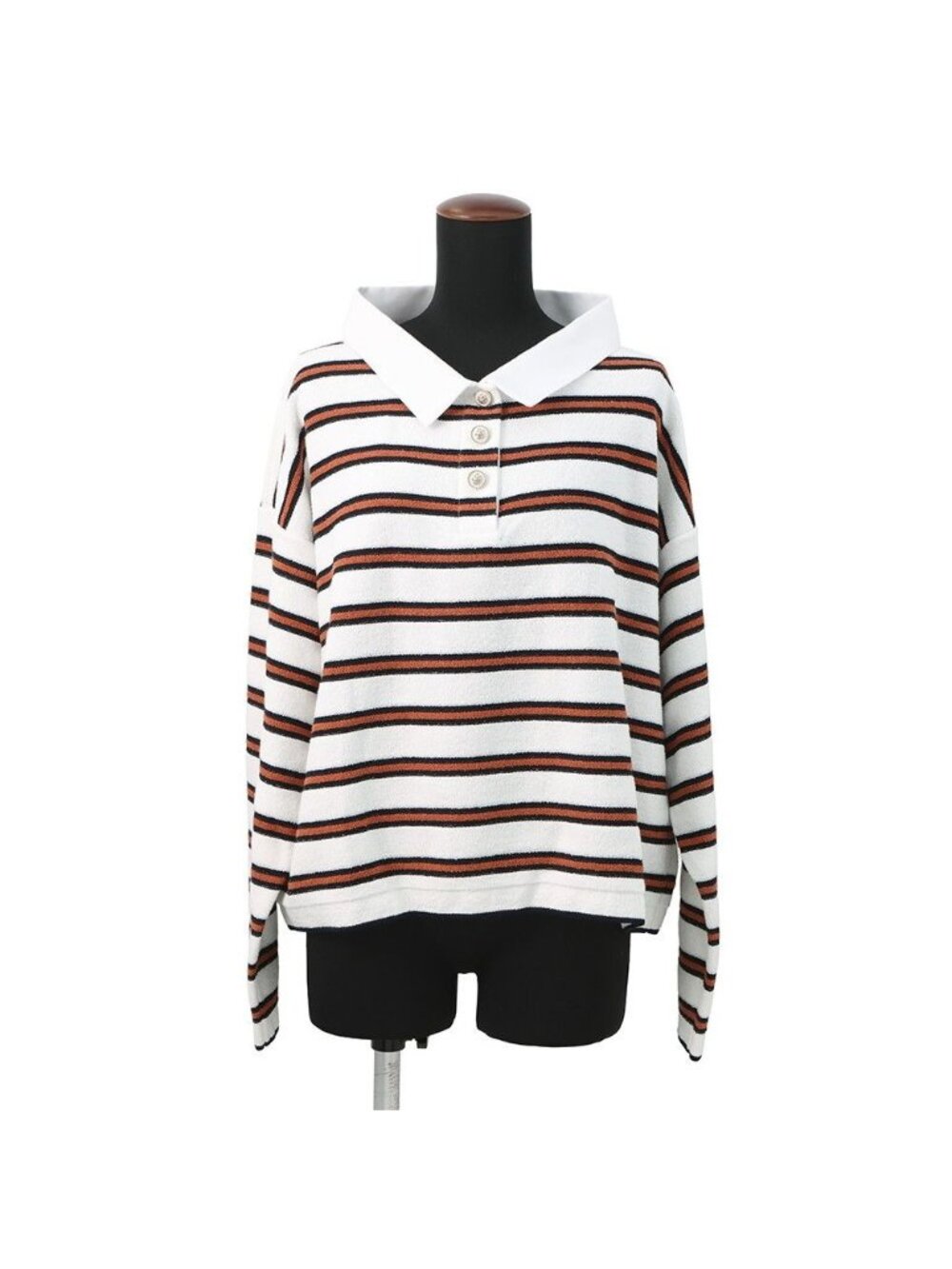 Chanel Polo Shirt Pullover Border 40 Top Sweater White Navybrown
